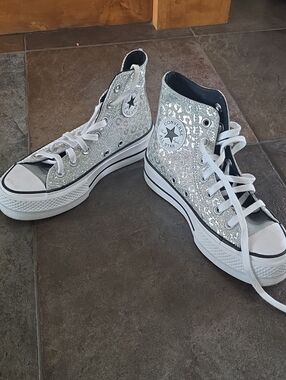 Converse Silver Glitter High Top Sneakers